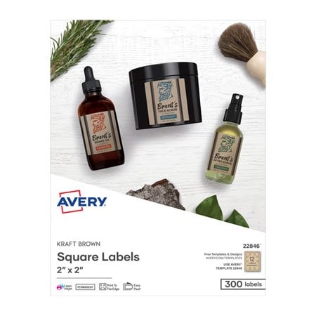 Avery Square Print-To-The-Edge Labels, Inkjet/laser Printers, 2 X 2, Kraft Brown, 25PK 22846